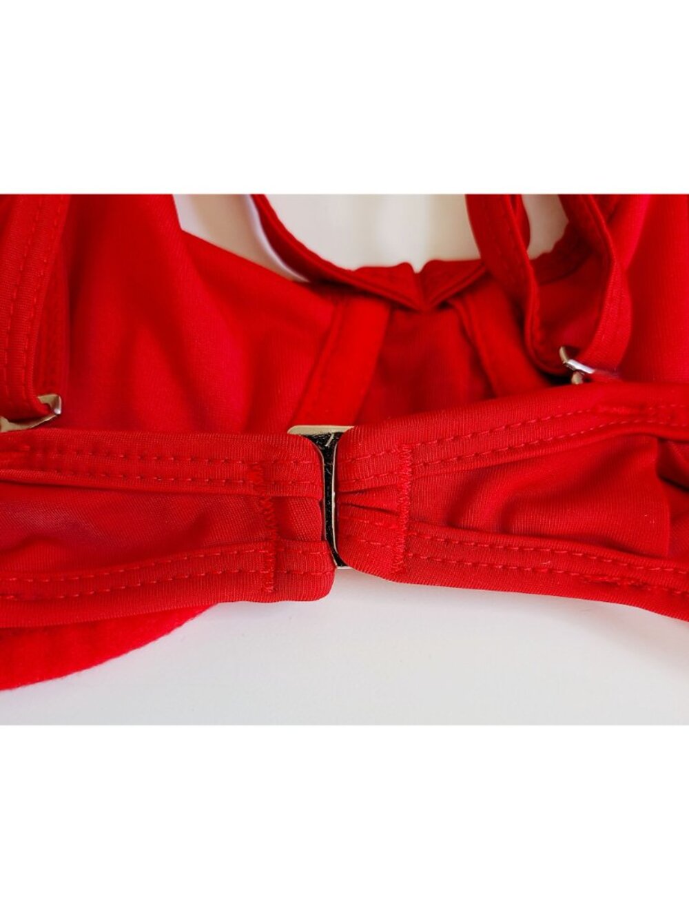 Bikini Set Siren Red & Black Gold Accents Underwire Top Strappy Bottoms - Picture 6 of 15